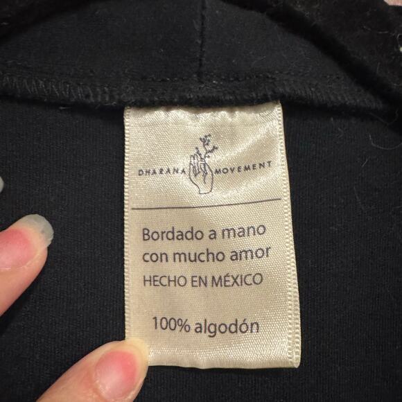 Dharana Movement Hand Embroidered Black Cotton Open Front Kimono Cardigan M/L - Picture 4 of 6